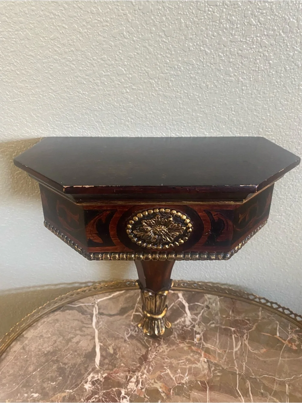 Antique Neoclassic Style Wood Wall Decor Octagonal Top Shelf w/Mahogany Veneer